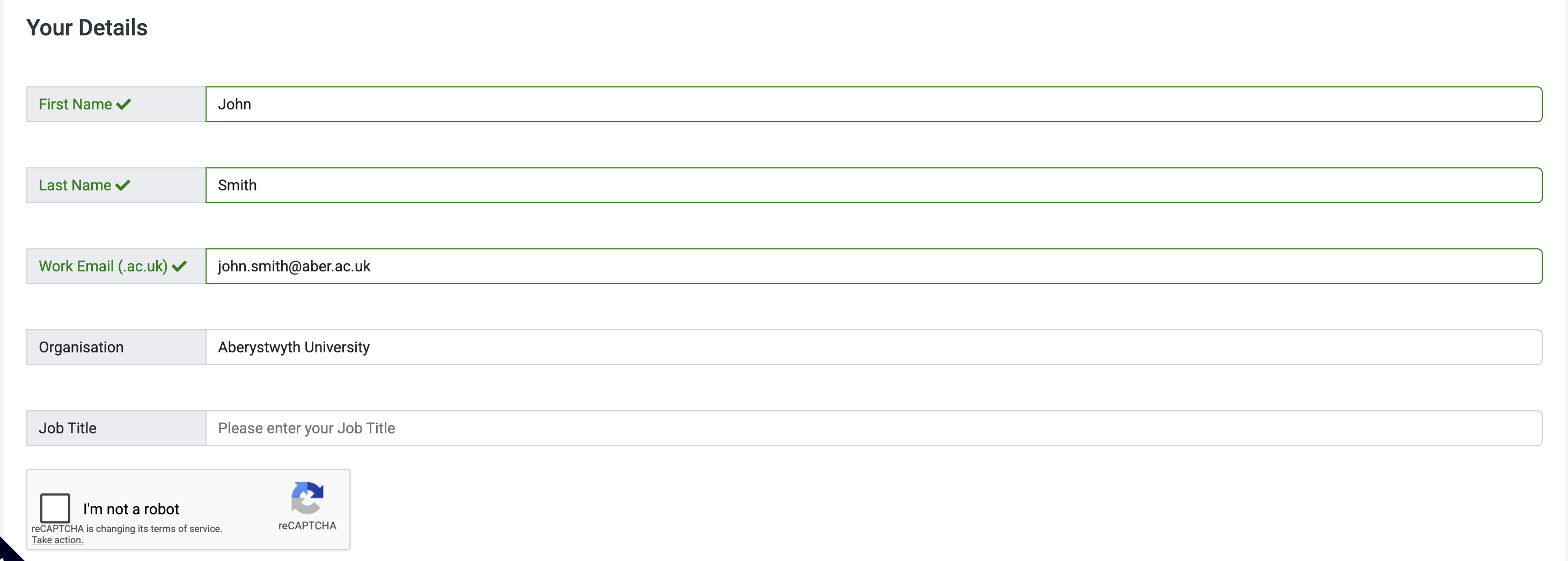 Registration form demo