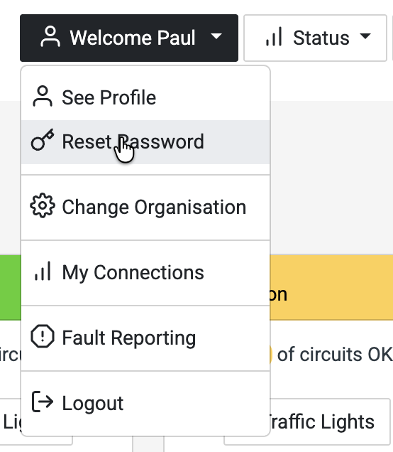 Change password - Welcome menu