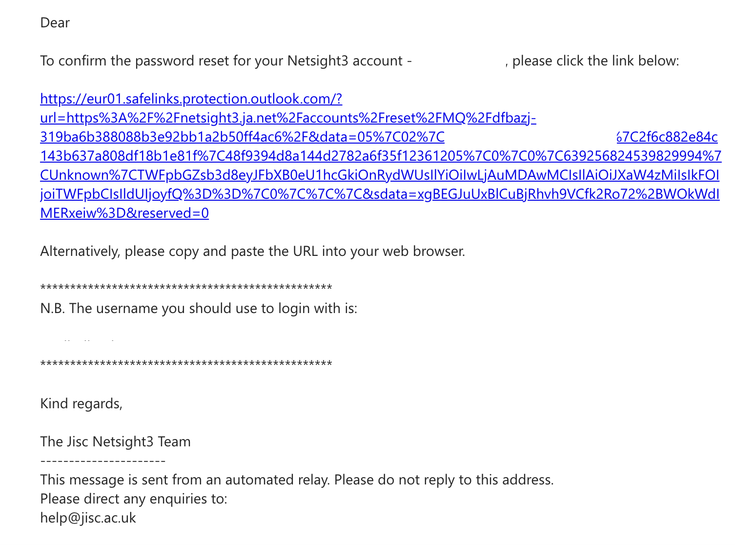 Reset email